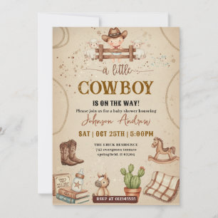 Invitación Fiesta de Bebé Vaquero Personalizada del Oeste