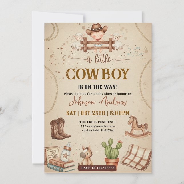 Invitación Fiesta de Bebé Vaquero Personalizada del Oeste  (Anverso)