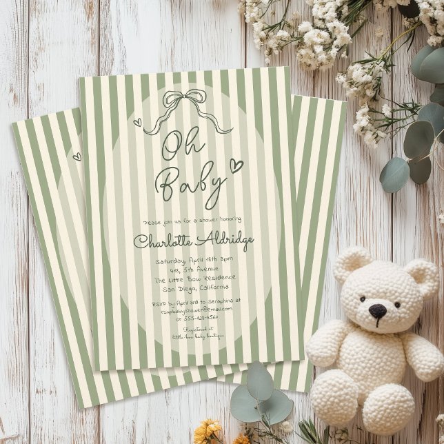 Invitación Fiesta de Bebé Verde Sage con Lazo Caprichoso (Subido por el creador)