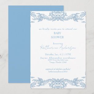 Invitación Fiesta de Bebé Vintage Azul