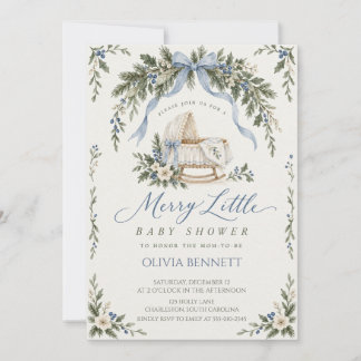 Invitación Fiesta de Bebé Vintage Azul Navidad Cunita 