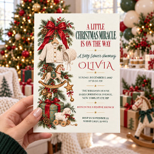 Invitación Fiesta de Bebé Vintage Caballo de Madera Navidad