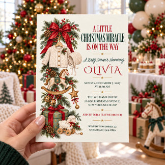 Invitación Fiesta de Bebé Vintage Caballo de Madera Navidad