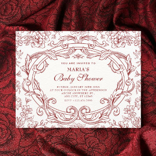 Invitación Fiesta de bebé vintage clásica floral roja