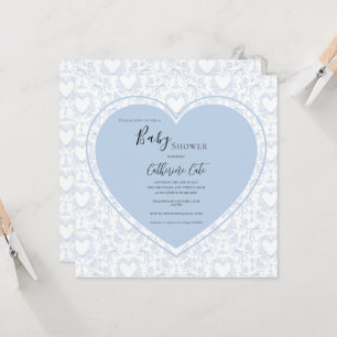 Invitación Fiesta de Bebé Vintage Corazones Azules