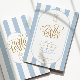 Invitación Fiesta de bebé vintage elegante con rayas azules