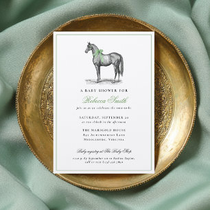Invitación Fiesta de Bebé Vintage Elegante Verde Equino Cabal