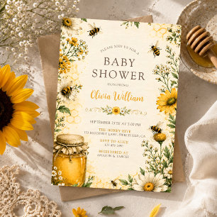 Invitación Fiesta de Bebé Vintage Jardín Botánico Abeja de Mi