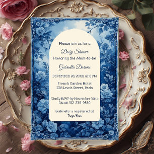 Invitación Fiesta de Bebé Vintage Toile Francés Parisino Índi