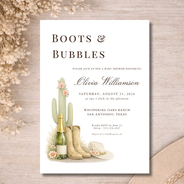 Invitación Fiesta de Bebé Western Coquette 'Botas y Burbujas' (Subido por el creador)