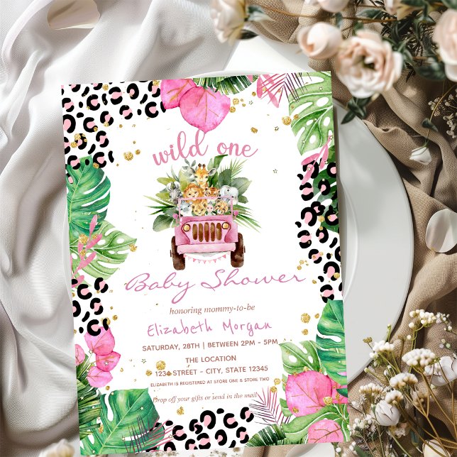 Invitación Fiesta de bebé Wild One Jungle Animals Leaves (Subido por el creador)