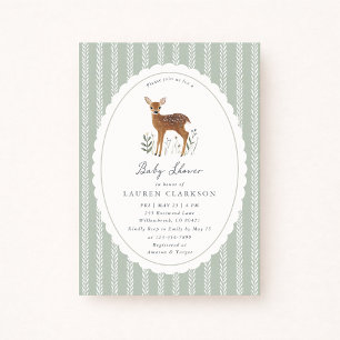Invitación Fiesta de bebé Woodland Fawn, fondo verde salvia