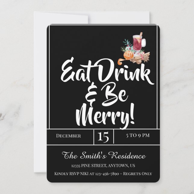 Invitación ¡Fiesta De Bebidas Cuestas Festividades, Come Y Sé (Anverso)
