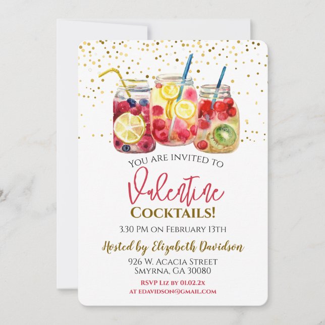 Invitación Fiesta de bebidas de cóctel de Valentine (Anverso)