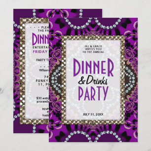 Invitación Fiesta de bebidas de glamour morado de encaje
