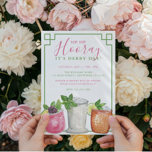 Invitación Fiesta de bebidas Mint Julep de Derby con acuarela