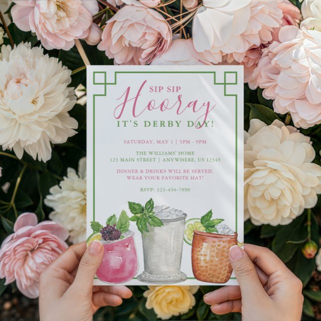 Invitación Fiesta de bebidas Mint Julep de Derby con acuarela (Subido por el creador)