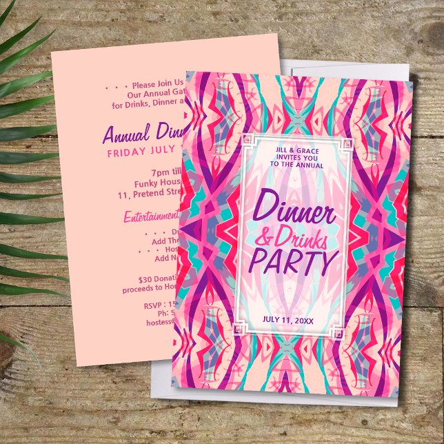 Invitación Fiesta de bebidas para cenar Boho Chic Aqua Rosa P (Subido por el creador)