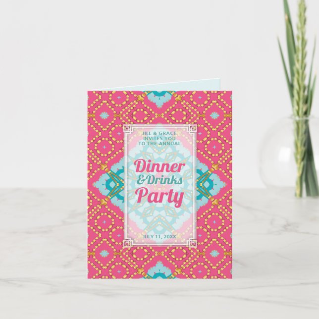 Invitación Fiesta de bebidas para cenar Boho Chic oro rosa te (Anverso)