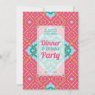 Invitación Fiesta de bebidas para cenar Boho Chic oro teal ro