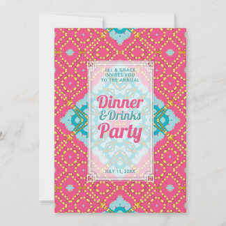 Invitación Fiesta de bebidas para cenar Boho Chic oro teal ro