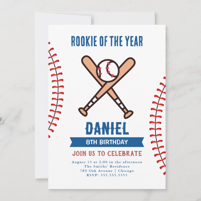Invitación Fiesta de beisbol de cumpleaños "Rookie of the Yea (Anverso)