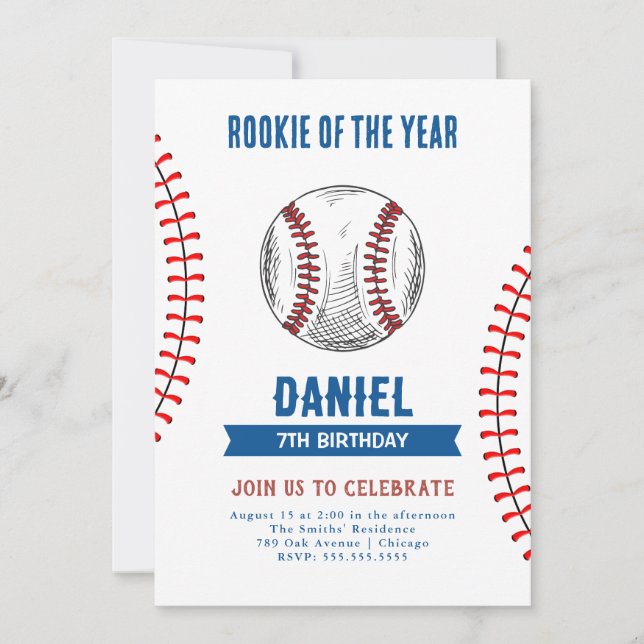 Invitación Fiesta de beisbol de cumpleaños "Rookie of the Yea (Anverso)