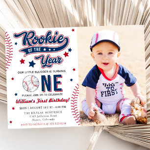 Invitación Fiesta De Béisbol De Primer Cumpleaños De Rookie O