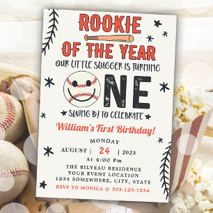 Invitación Fiesta De Béisbol De Primer Cumpleaños De Rookie O