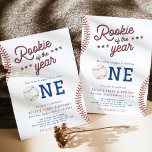 Invitación Fiesta de beisbol de primer cumpleaños de Rookie o<br><div class="desc">Esta impresionante Invitación de Béisbol incluye gráficos de béisbol acuarela - la manera perfecta de acentuar la fiesta de cumpleaños de tu pequeño fanático. ¡Edite fácilmente la mayoría de los términos para que coincidan con su evento! ¿Es usted un fanático del béisbol que tiene diferentes colores de equipo? Sin más....</div>