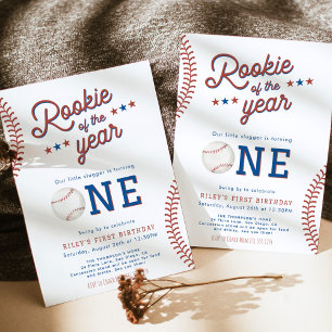 Invitación Fiesta de beisbol de primer cumpleaños de Rookie o