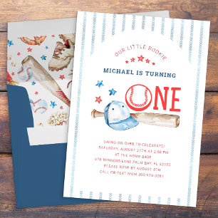 Invitación Fiesta de beisbol de primer cumpleaños de Rookie o