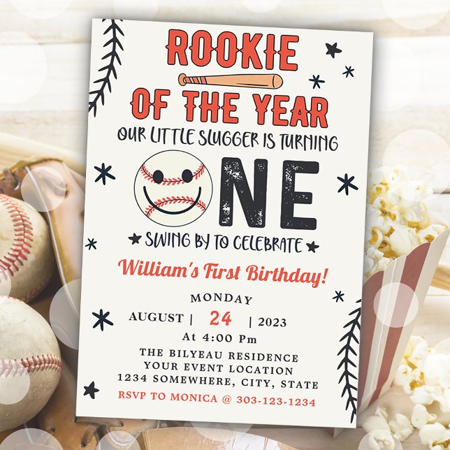 Invitación Fiesta De Béisbol De Primer Cumpleaños De Rookie O (Subido por el creador)