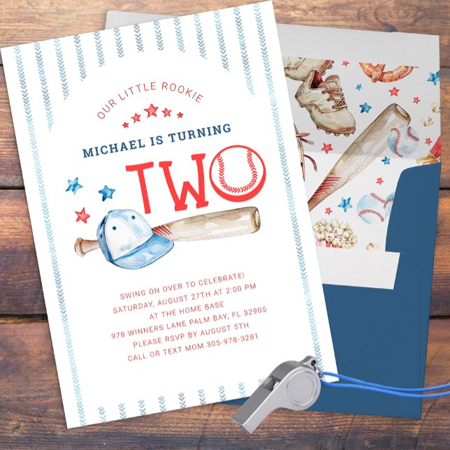 Invitación Fiesta de beisbol de segundo cumpleaños (Baseball Themed Birthday Party)