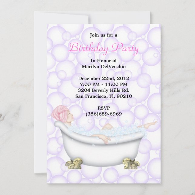 Invitación Fiesta de belleza y masaje en el baño de belleza y (Anverso)