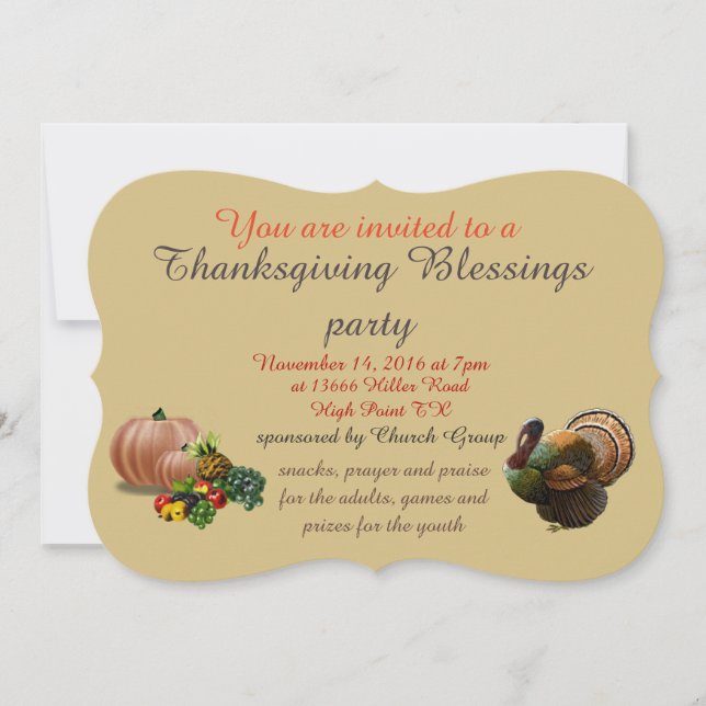 Invitación Fiesta de Bendiciones del Día de Acción de Gracias (Anverso)