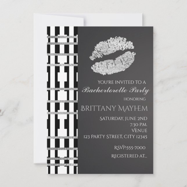 Invitación Fiesta de besos de labios de belleza de plata fals (Anverso)