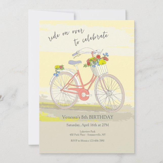 Invitación Fiesta de Bicicleta para Niñas (Anverso)