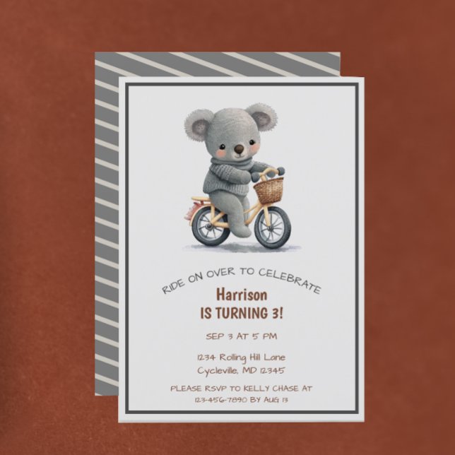 Invitación Fiesta de Bicicletas Cute Animal Tercer Cumpleaños (Subido por el creador)