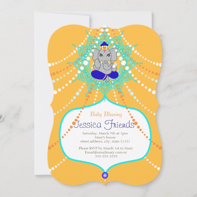 Invitación Fiesta de bienvenida al bebé 5" de Ganesha x 7" (Anverso)