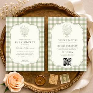 Invitación Fiesta de Bienvenida al Bebé con Lazo Floral Gingh