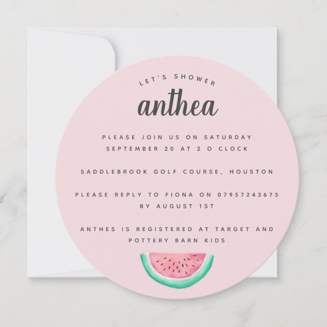 Invitación fiesta de bienvenida al bebé de la sandía (Anverso)
