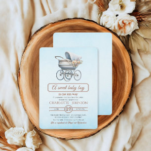Invitación Fiesta de Bienvenida al Bebé en un Cochecito Flora