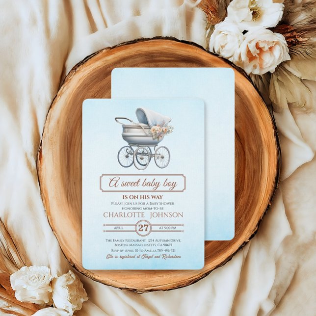 Invitación Fiesta de Bienvenida al Bebé en un Cochecito Flora (Subido por el creador)