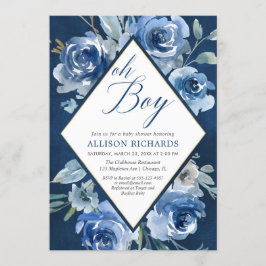 Invitación Fiesta de bienvenida al bebé floral azul del