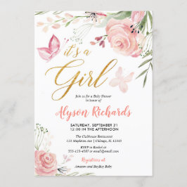 Invitación Fiesta de bienvenida al bebé floral del chica de