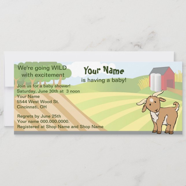 Invitación Fiesta de bienvenida al bebé linda de la granja (Anverso)