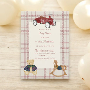 Invitación Fiesta de Bienvenida al Bebé Oso de Peluche Coche