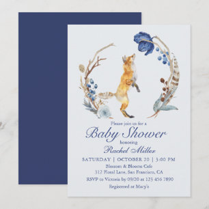 Invitación Fiesta de bienvenida al bebé zorro del bosque en a