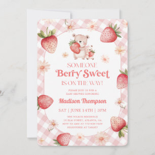 Invitación Fiesta de Bienvenida Berry Sweet Baby Fresa a Cuad